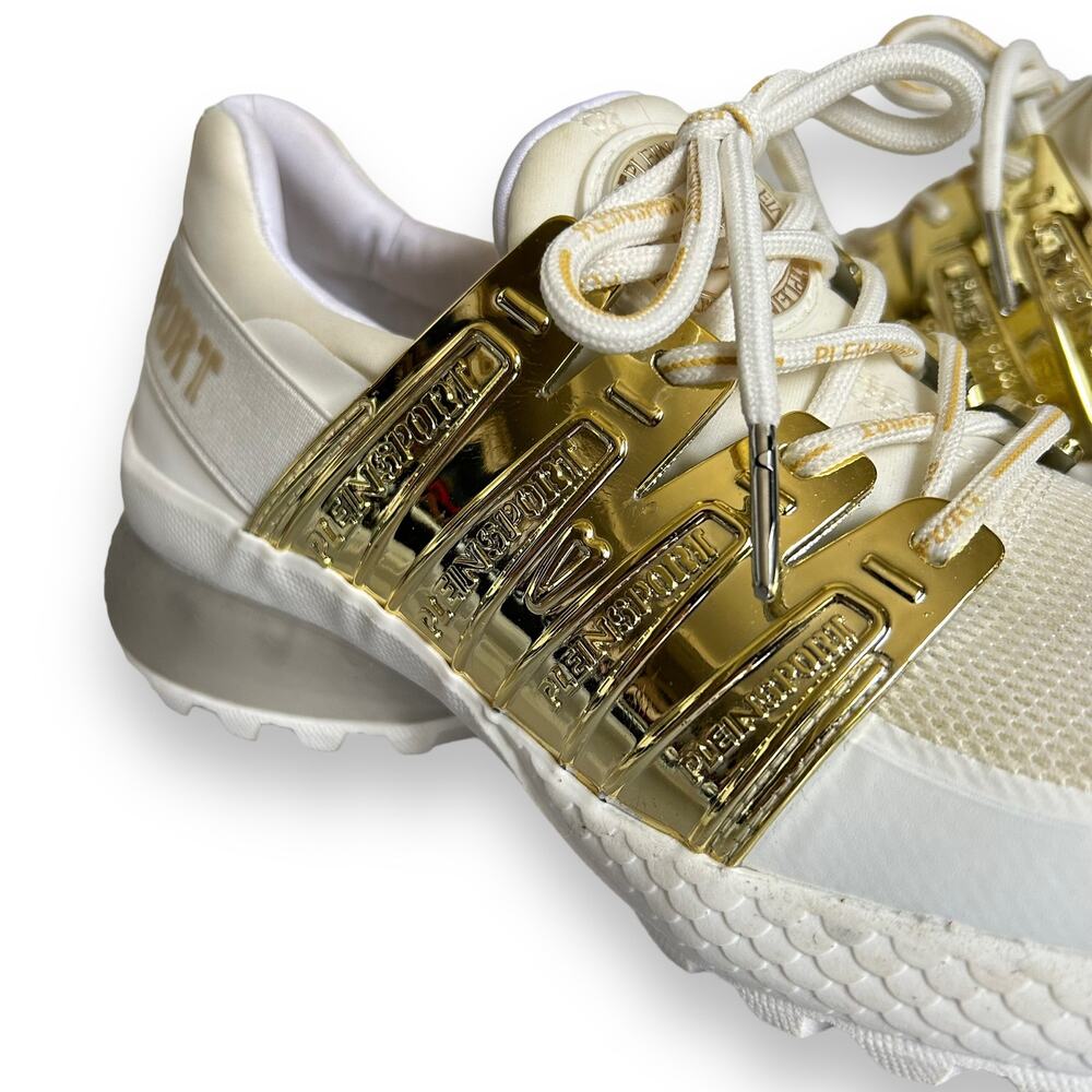 Plein Sport Gold Metallic Lace Up Shoes White Size 37/7 - Picture 12 of 16